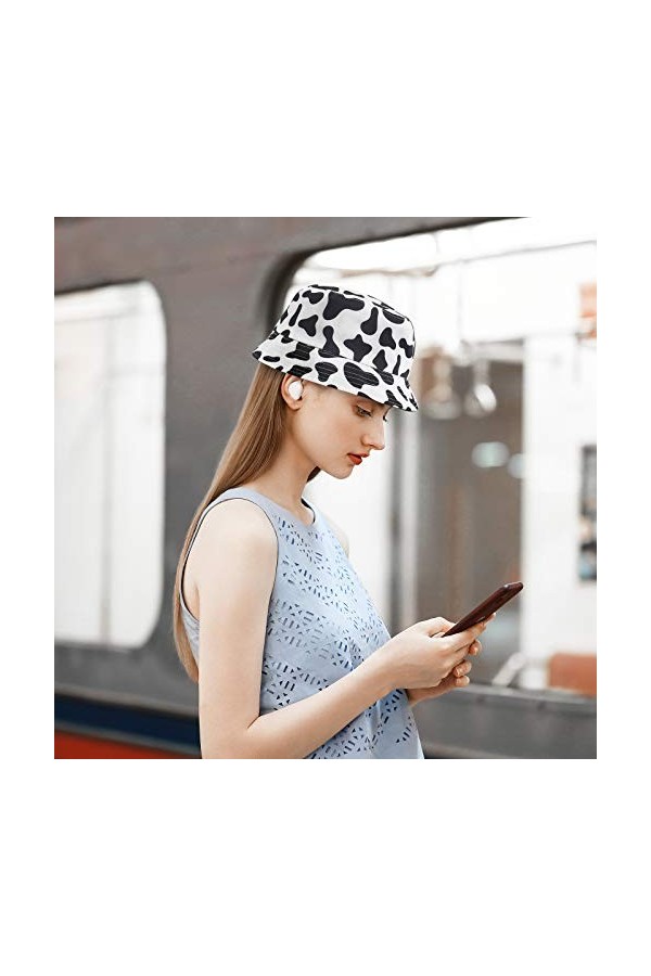 LUOEM Chapeau bob noir et blanc pour femme - Chapeau de protection solaire respirant pour lextérieur, noir/blanc