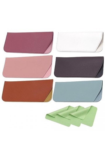 Ssiyiya Lot de 6 étuis à lunettes en cuir souple de 17 x 7 cm, étui à lunettes portable avec 3 pochettes en tissu doux pour f