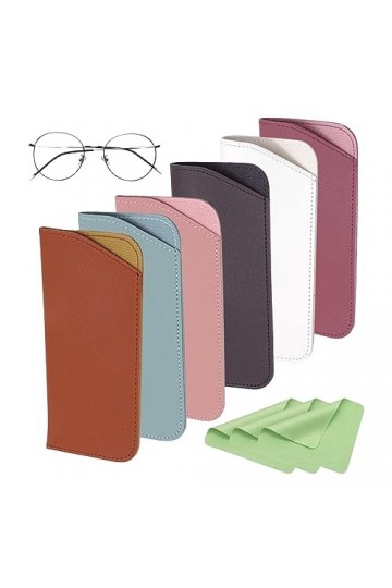 Ssiyiya Lot de 6 étuis à lunettes en cuir souple de 17 x 7 cm, étui à lunettes portable avec 3 pochettes en tissu doux pour f