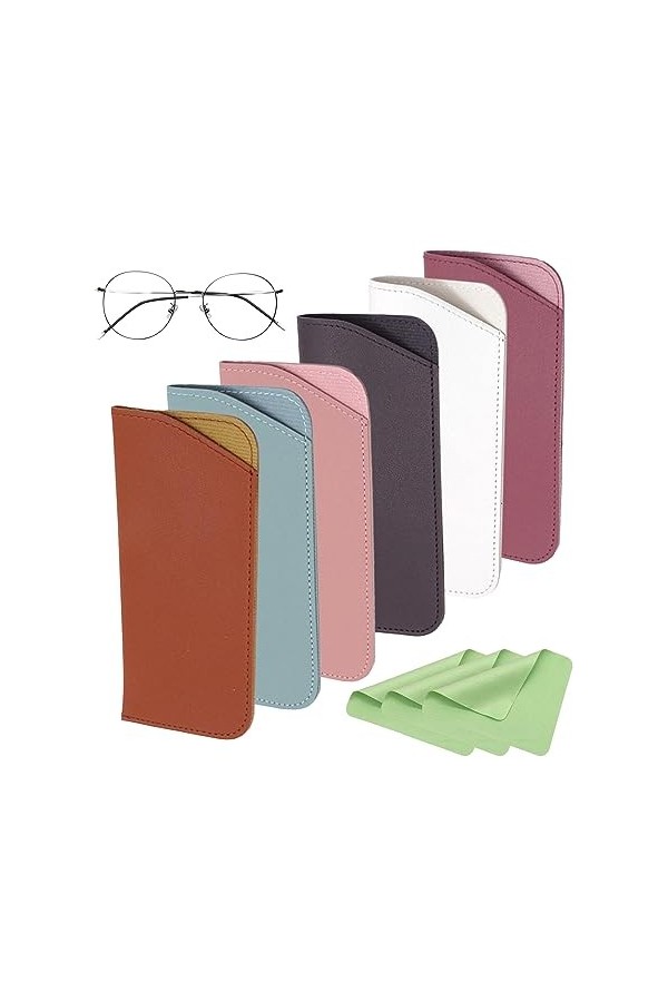 Ssiyiya Lot de 6 étuis à lunettes en cuir souple de 17 x 7 cm, étui à lunettes portable avec 3 pochettes en tissu doux pour f