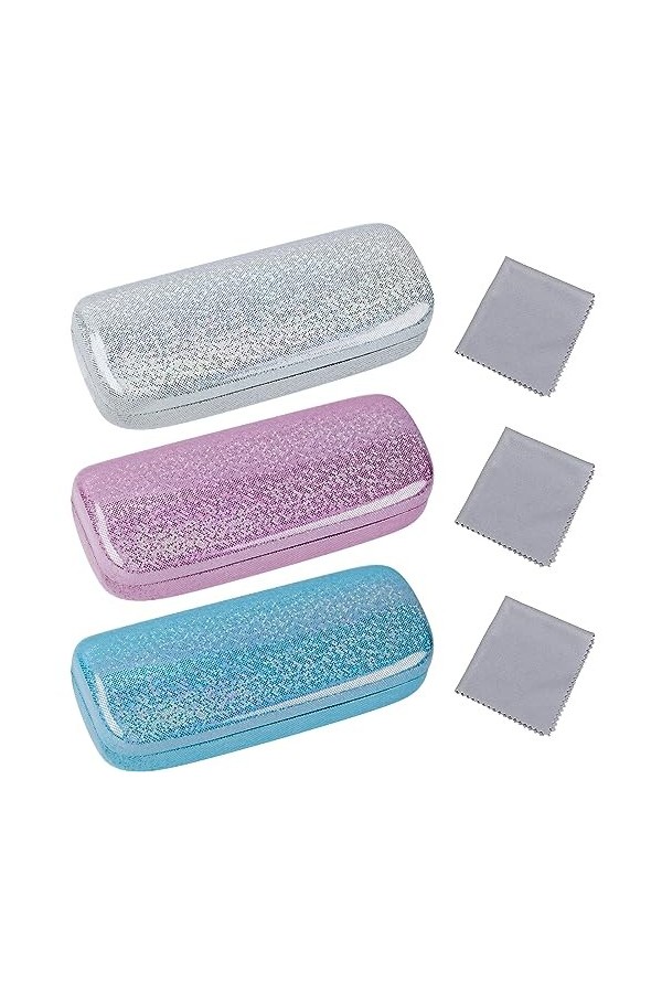 aurorayer Lot de 3 étuis à lunettes rigides portables pour femme avec chiffon de nettoyage pour ranger les lunettes, Rose, bl