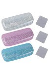 aurorayer Lot de 3 étuis à lunettes rigides portables pour femme avec chiffon de nettoyage pour ranger les lunettes, Rose, bl