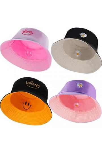 Lot de 4 chapeaux réversibles avec motif floral souriant pour lété et les voyages