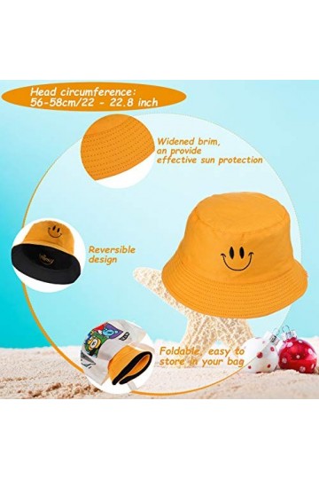 Lot de 4 chapeaux réversibles avec motif floral souriant pour lété et les voyages