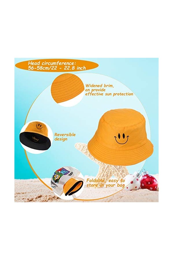 Lot de 4 chapeaux réversibles avec motif floral souriant pour lété et les voyages