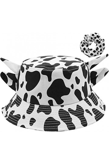 HUKTOR Chapeau bob unisexe imprimé vache en coton avec oreilles de corne mignonnes pour lété, la plage, le soleil, le pêcheu
