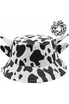 HUKTOR Chapeau bob unisexe imprimé vache en coton avec oreilles de corne mignonnes pour lété, la plage, le soleil, le pêcheu