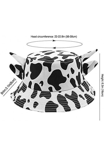 HUKTOR Chapeau bob unisexe imprimé vache en coton avec oreilles de corne mignonnes pour lété, la plage, le soleil, le pêcheu