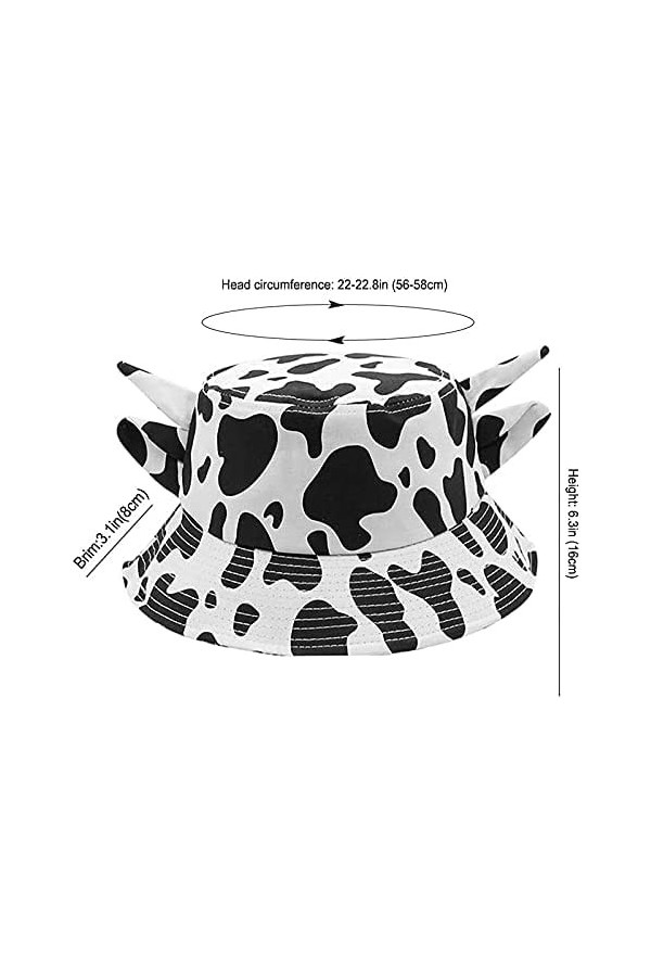 HUKTOR Chapeau bob unisexe imprimé vache en coton avec oreilles de corne mignonnes pour lété, la plage, le soleil, le pêcheu