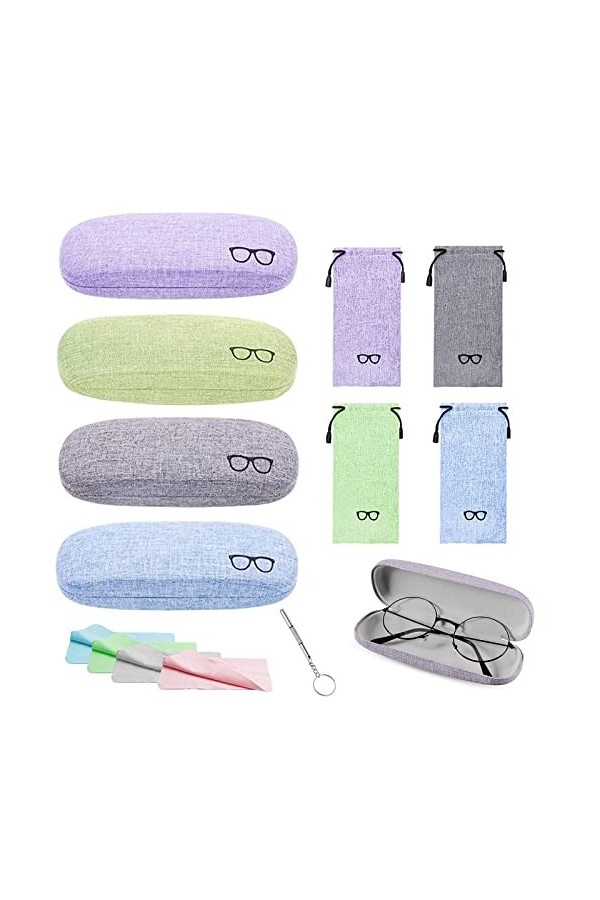 gvivej Étui à Lunettes, 4 Pièces Étui à Lunettes en Lin, Avec 4 Couleurs De Sac Et Chiffon De Nettoyage, 1 Pièce De Tournevis