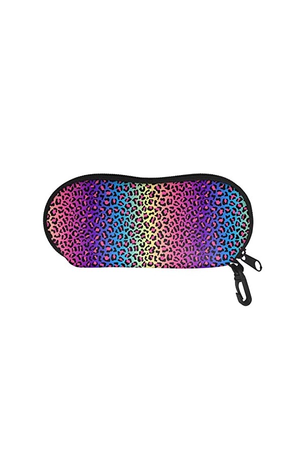 HUIACONG Étui à lunettes souple avec fermeture éclair et clip, Imprimé léopard fluo., taille unique