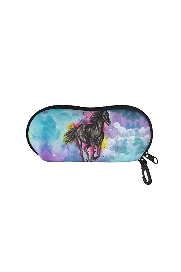 HUIACONG Étui à lunettes souple avec clip et fermeture éclair, Loup bleu rouge flamme, taille unique