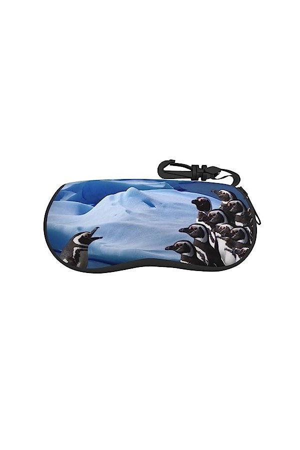 SATUSA Étui à lunettes à fermeture éclair imprimé pingouin, pochette souple pour lunettes de soleil, étui de voyage portable 