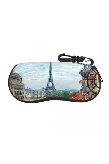 Street In Paris Town Étui à lunettes avec fermeture éclair, pochette souple pour lunettes de soleil, étui de voyage portable 