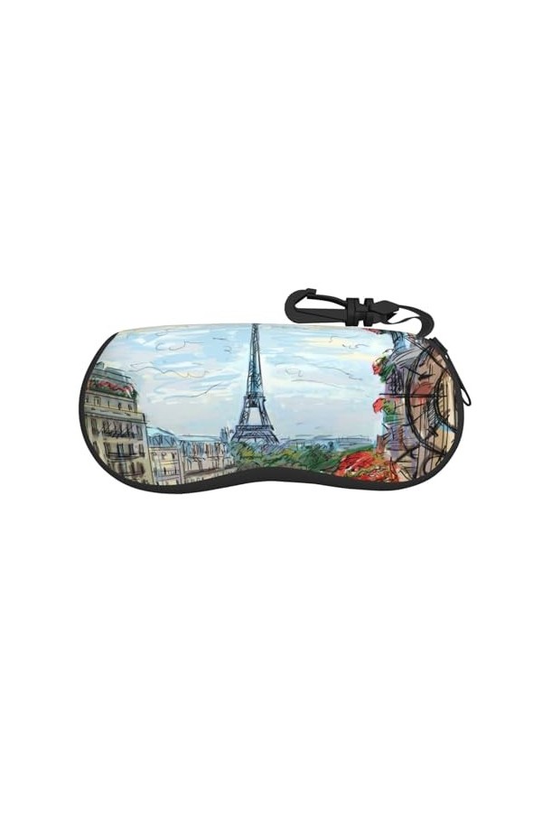Street In Paris Town Étui à lunettes avec fermeture éclair, pochette souple pour lunettes de soleil, étui de voyage portable 