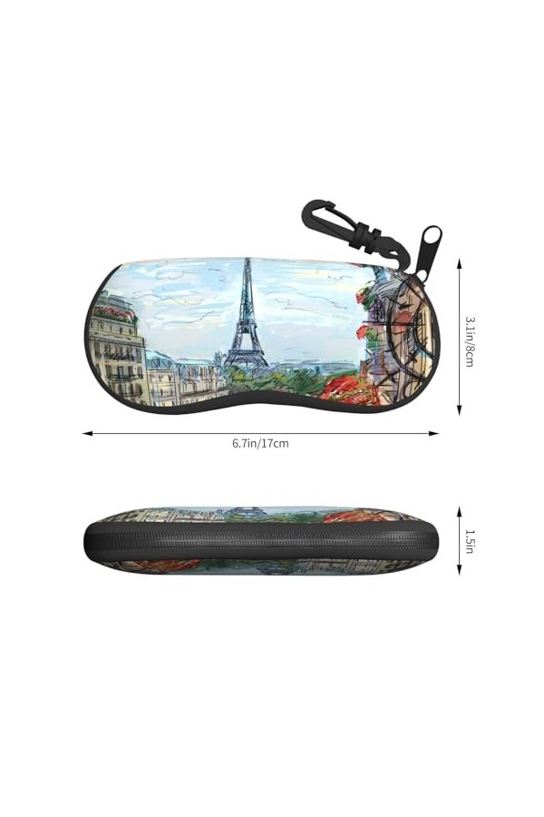 Street In Paris Town Étui à lunettes avec fermeture éclair, pochette souple pour lunettes de soleil, étui de voyage portable 