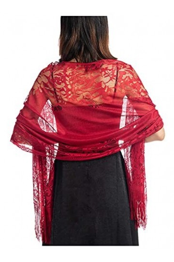 Etole Mariage Écharpe Foulard Femme Châle Wrap Vintage Elégant Dentelle Florale Mesh avec Frangé Cérémonies Cocktail Soirée p