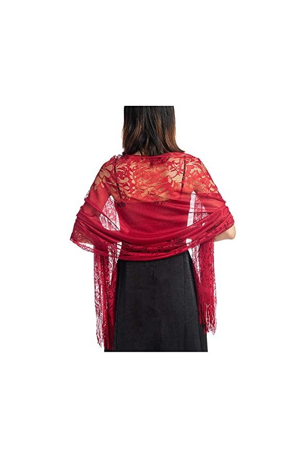 Etole Mariage Écharpe Foulard Femme Châle Wrap Vintage Elégant Dentelle Florale Mesh avec Frangé Cérémonies Cocktail Soirée p
