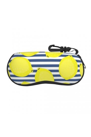 Étui à lunettes à fermeture éclair à rayures bleues et citron - Pochette souple pour lunettes de soleil - Étui de voyage port