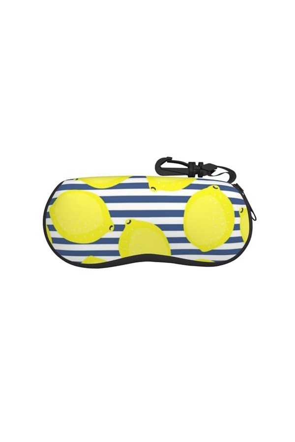 Étui à lunettes à fermeture éclair à rayures bleues et citron - Pochette souple pour lunettes de soleil - Étui de voyage port