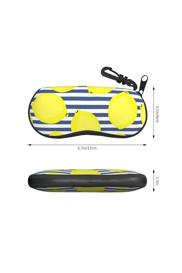 Étui à lunettes à fermeture éclair à rayures bleues et citron - Pochette souple pour lunettes de soleil - Étui de voyage port