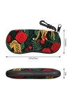SATUSA Étui à lunettes à fermeture éclair imprimé léopard et roses, pochette souple pour lunettes de soleil, étui de voyage p