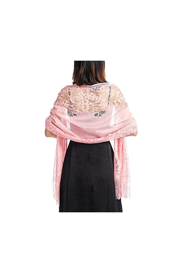 Etole Mariage Écharpe Foulard Femme Châle Wrap Vintage Elégant Dentelle Florale Mesh avec Frangé Cérémonies Cocktail Soirée p