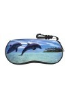 SATUSA Étui à lunettes à fermeture éclair imprimé baleines sautantes, pochette souple pour lunettes de soleil, étui de voyage