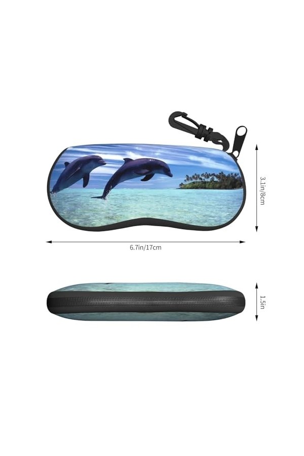 SATUSA Étui à lunettes à fermeture éclair imprimé baleines sautantes, pochette souple pour lunettes de soleil, étui de voyage