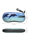 SATUSA Étui à lunettes à fermeture éclair imprimé baleines sautantes, pochette souple pour lunettes de soleil, étui de voyage