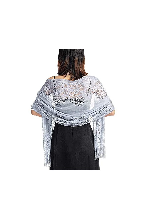 Etole Mariage Écharpe Foulard Femme Châle Wrap Vintage Elégant Dentelle Florale Mesh avec Frangé Cérémonies Cocktail Soirée p