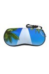 SATUSA Étui à lunettes à fermeture éclair avec motif palmiers et océans, pochette souple pour lunettes de soleil, étui de voy
