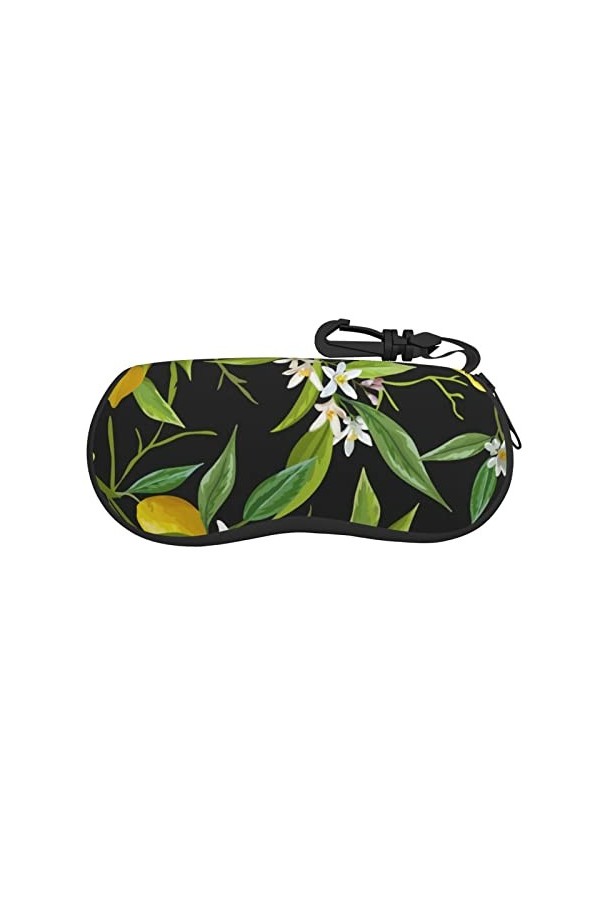 SATUSA Étui à lunettes à fermeture éclair avec imprimé citron et fleur, pochette souple pour lunettes de soleil, étui de voya