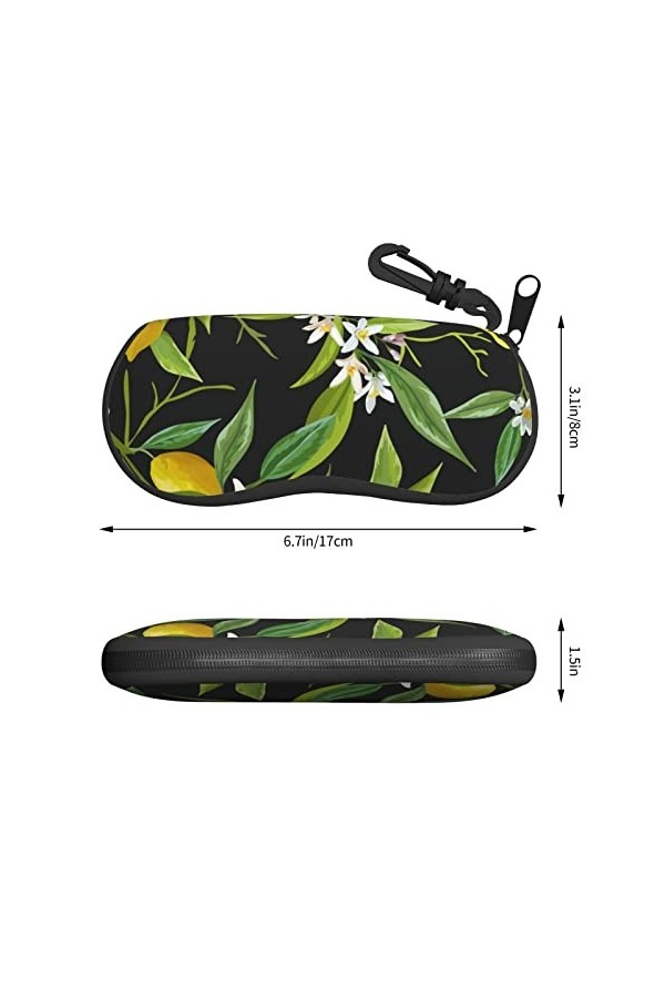 SATUSA Étui à lunettes à fermeture éclair avec imprimé citron et fleur, pochette souple pour lunettes de soleil, étui de voya