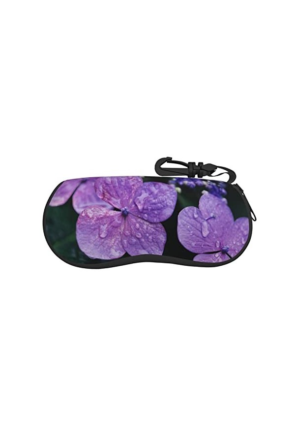 SATUSA Étui à lunettes à fermeture éclair avec motif fleur dhortensia, pochette souple pour lunettes de soleil, étui de voya