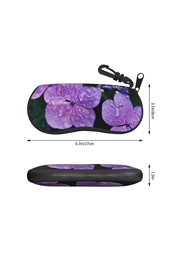 SATUSA Étui à lunettes à fermeture éclair avec motif fleur dhortensia, pochette souple pour lunettes de soleil, étui de voya