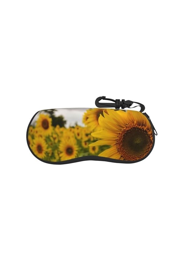 SATUSA Étui à lunettes à fermeture éclair avec imprimé tournesol jaune, pochette souple pour lunettes de soleil, étui de voya