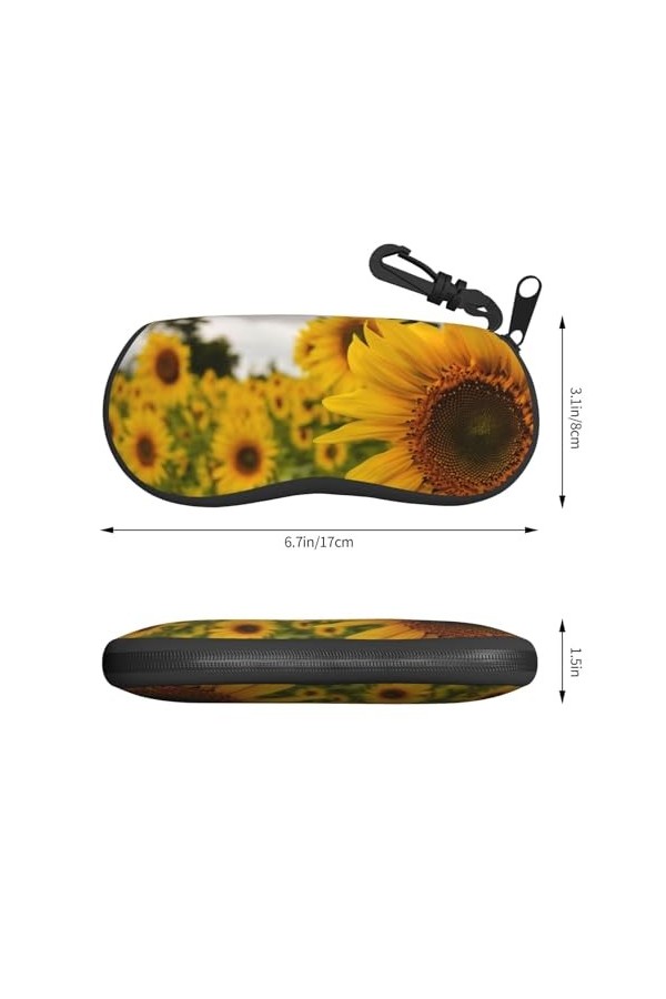 SATUSA Étui à lunettes à fermeture éclair avec imprimé tournesol jaune, pochette souple pour lunettes de soleil, étui de voya