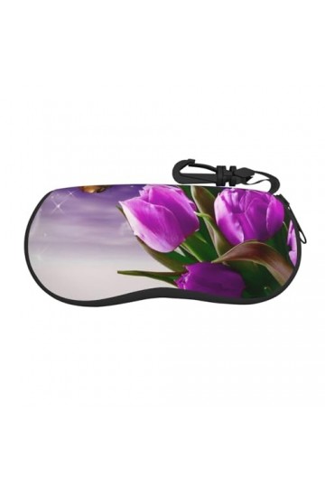 SATUSA Étui à lunettes à fermeture éclair avec motif tulipe violette, pochette souple pour lunettes de soleil, étui de voyage