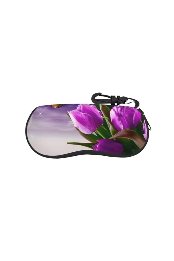 SATUSA Étui à lunettes à fermeture éclair avec motif tulipe violette, pochette souple pour lunettes de soleil, étui de voyage