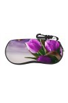 SATUSA Étui à lunettes à fermeture éclair avec motif tulipe violette, pochette souple pour lunettes de soleil, étui de voyage