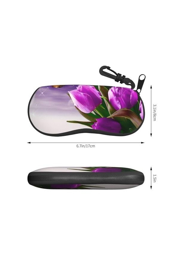 SATUSA Étui à lunettes à fermeture éclair avec motif tulipe violette, pochette souple pour lunettes de soleil, étui de voyage