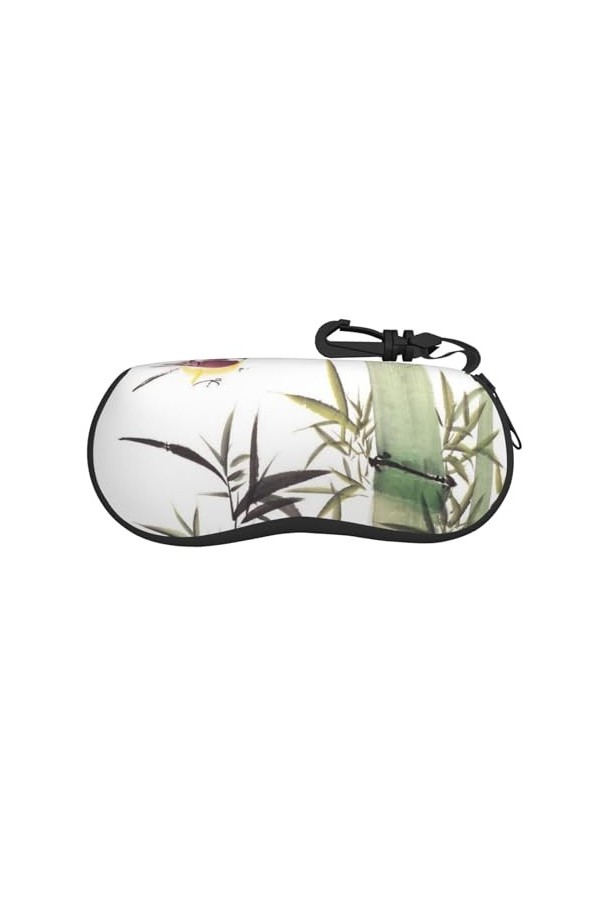 SATUSA Étui à lunettes à fermeture éclair avec motif doiseau en bambou, pochette souple pour lunettes de soleil, étui de voy