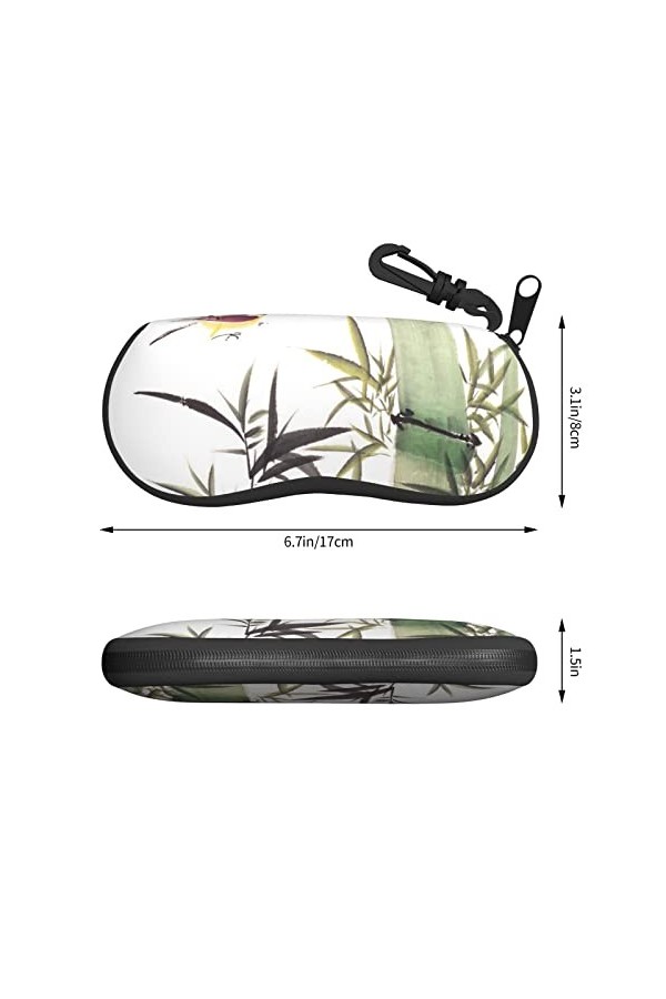 SATUSA Étui à lunettes à fermeture éclair avec motif doiseau en bambou, pochette souple pour lunettes de soleil, étui de voy