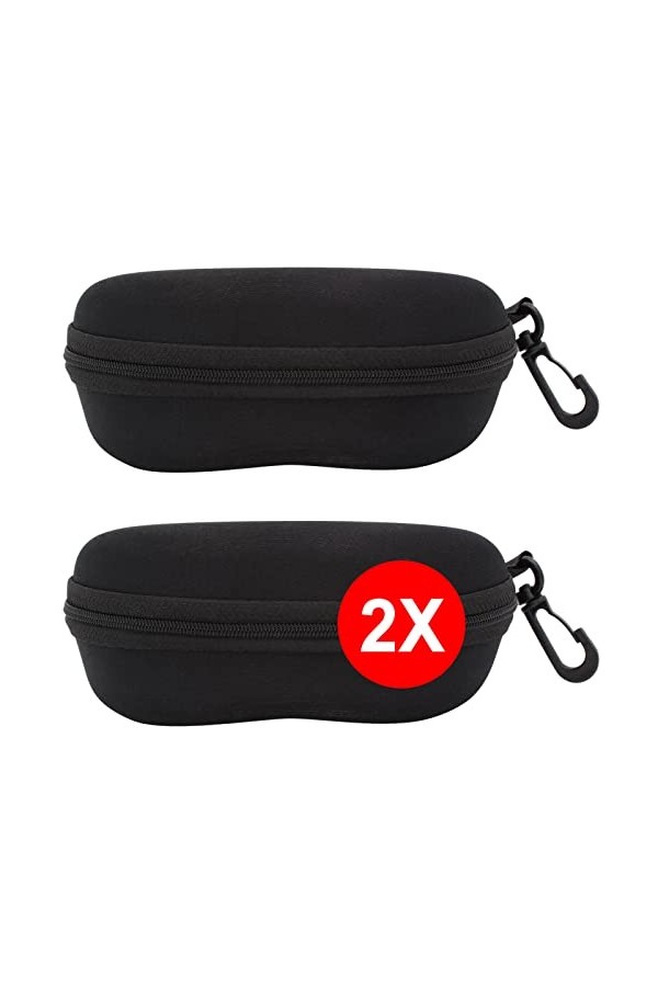 TBOC Étui Rigide à Lunettes de Soleil - [Pack: 2 Unités] Boîte [Noire] Vue Protection Lecture Natation avec Clip Attache Ceiu