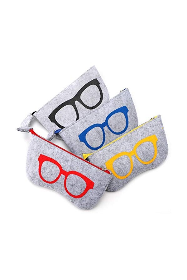 Soleebee Paquet de 4 Étuis à Lunettes portatifs Sac à Main en Lunettes Boîte Sacs en Feutre Doux Pochette de Organisateur