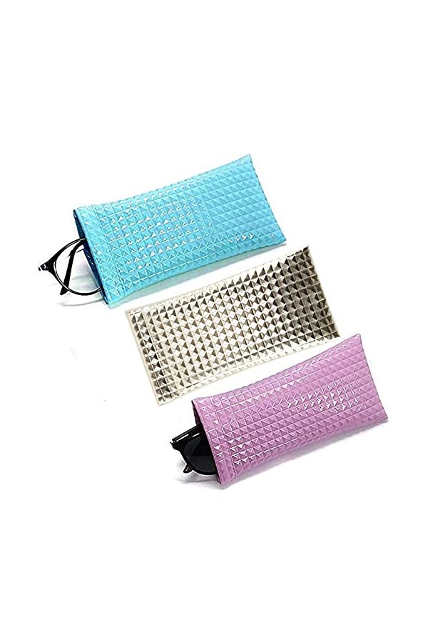 3 Pièces Souple PU Cuir Sac Lunettes, PU Cuir Étui à Lunettes, Boitier Lunettes Lecture, Etui Lunettes Souple Pochette de Feu