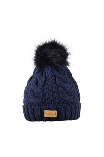 Aran Traditions Navy Blue Cable Knit Pom Pom Bobble Hat