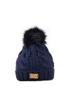 Aran Traditions Navy Blue Cable Knit Pom Pom Bobble Hat