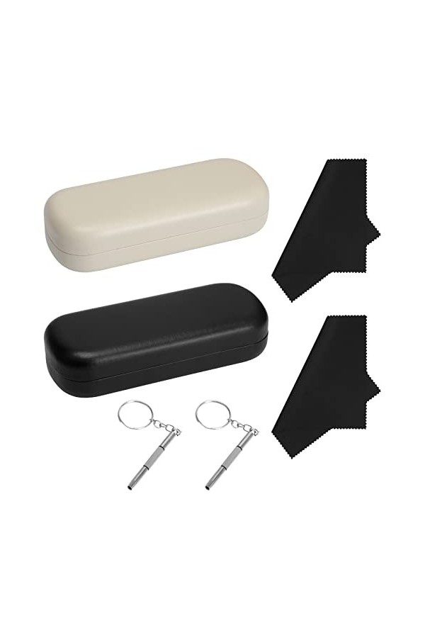 Boisbresil 2PCS Étui à Lunettes Rigide avec 2 Tournevis pour Lunettes et 2 Chiffon Lunette, Étui à Lunettes Universel en Cuir